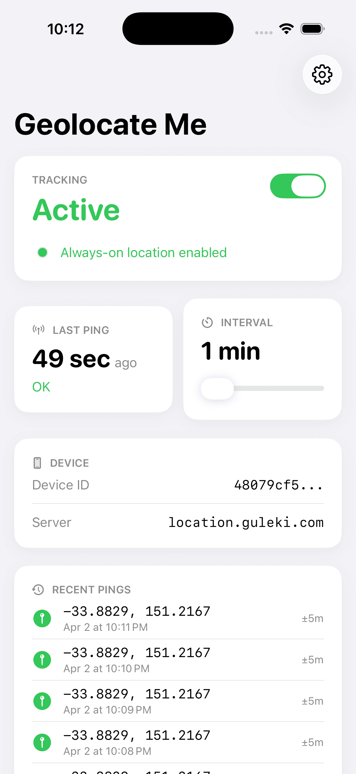 Geolocate Me dashboard